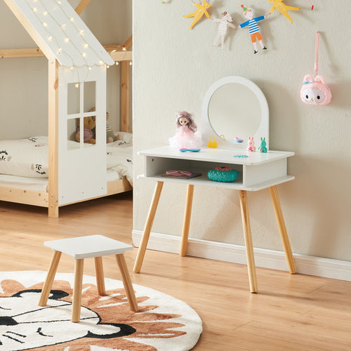 Kinderschminktisch met kruk Ovanåker Wit/Naturel [en.casa] - premiumXL