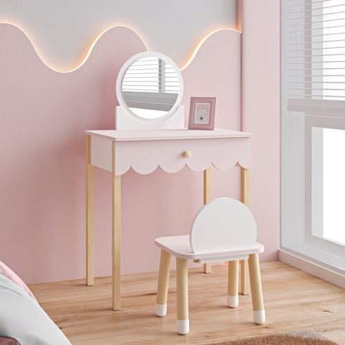 Kinderschminktisch met stoel Vestnes Cotton Candy/Wit [en.casa] - premiumXL