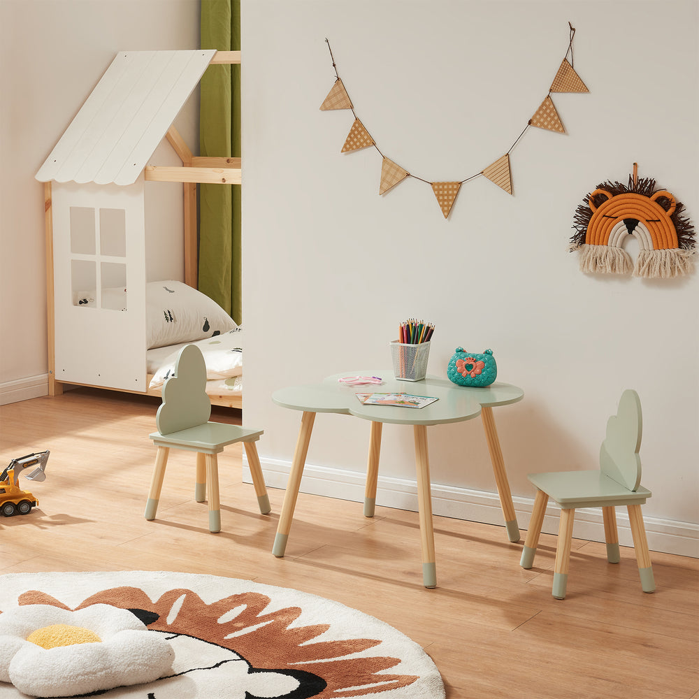 KESPER | kindertafel met 2 stoelen, materiaal: vezelplaat, afmetingen: 55 x 55 x 45 cm, kleur: wit, saliegroen | 17733 13 KESPER | kindertafel met 2 stoelen, materiaal: vezelplaat, afmetingen: 55 x 55 x 45 cm, kleur: wit, saliegroen | 17733 13
