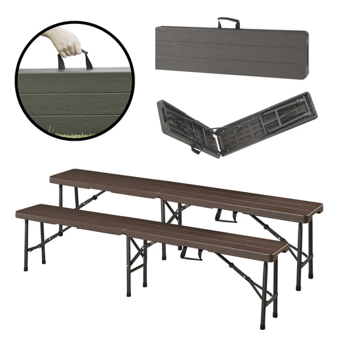 Banc pliant - Ensemble Lillestrøm 2 pièces - aspect bois, brun foncé [en.casa] - premiumXL