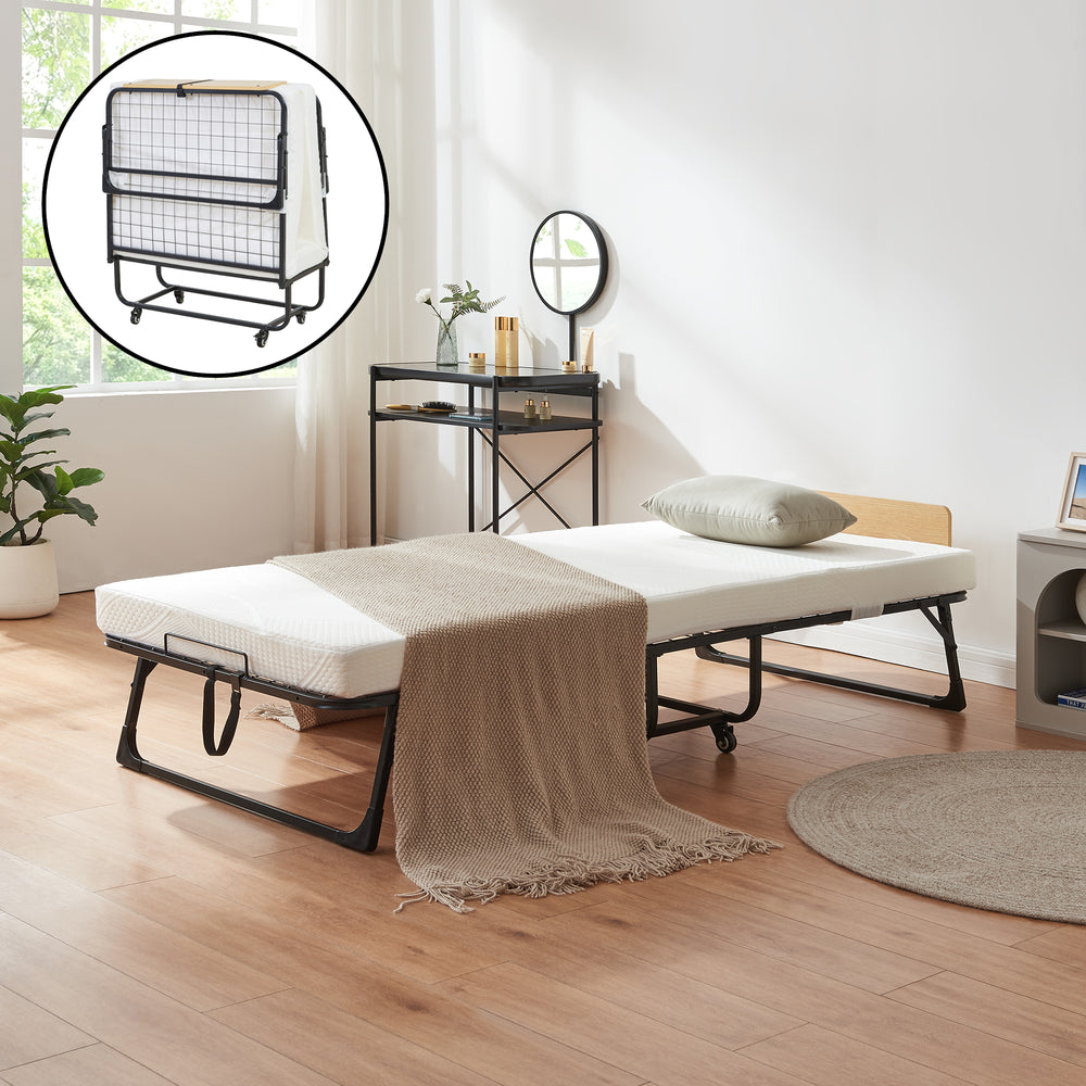 Opklapbed Lustendi 90x200 cm met matras zwart eiken en wit [en.casa]