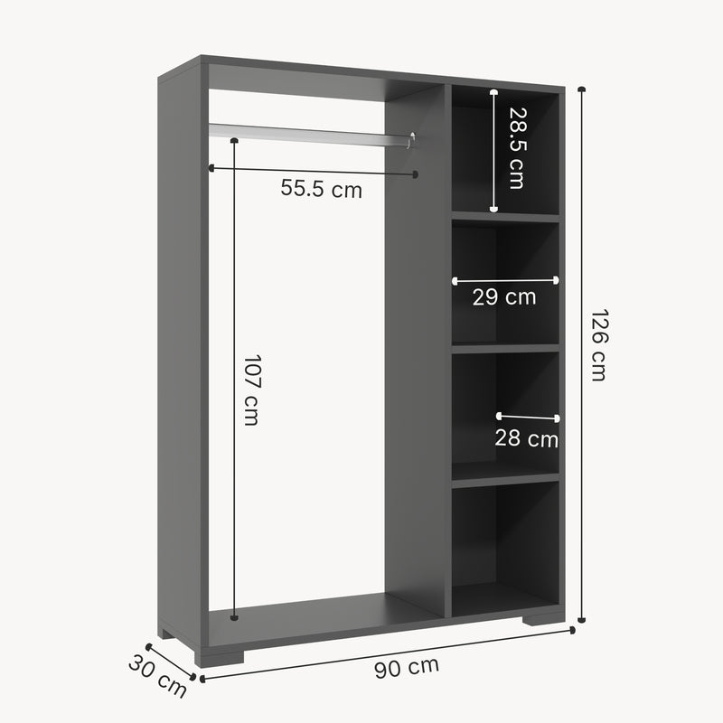 Croquis coté Armoire Nesbyen avec 4 compartiments de stockage 126 x 90 x 30 cm [en.casa]