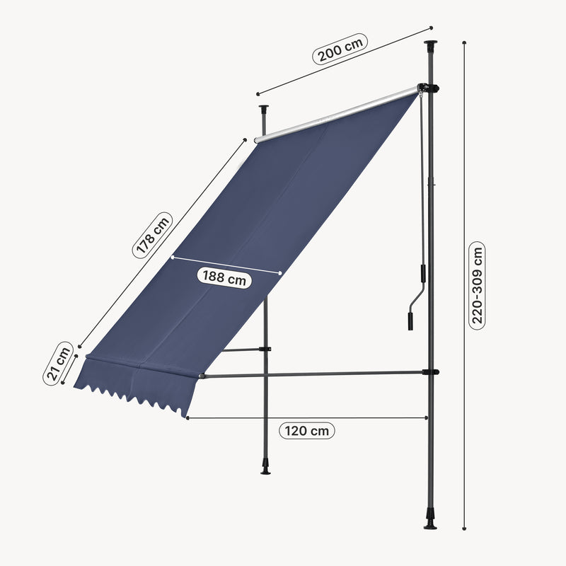 Croquis coté Store Banne Téléscopique Acier Polyester plusieurs tailles et couleurs [pro.tec]