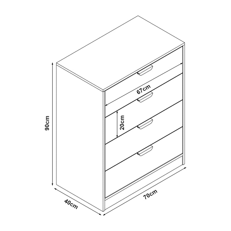 Croquis coté Commode Varkaus MDF effet chêne [en.casa]