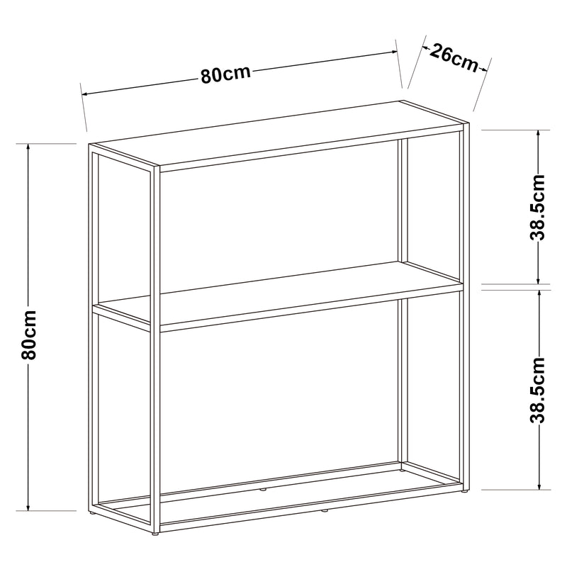 Croquis coté Table console Strömstad acier 2 surfaces de rangement 80 x 80 x 26 cm [en.casa]