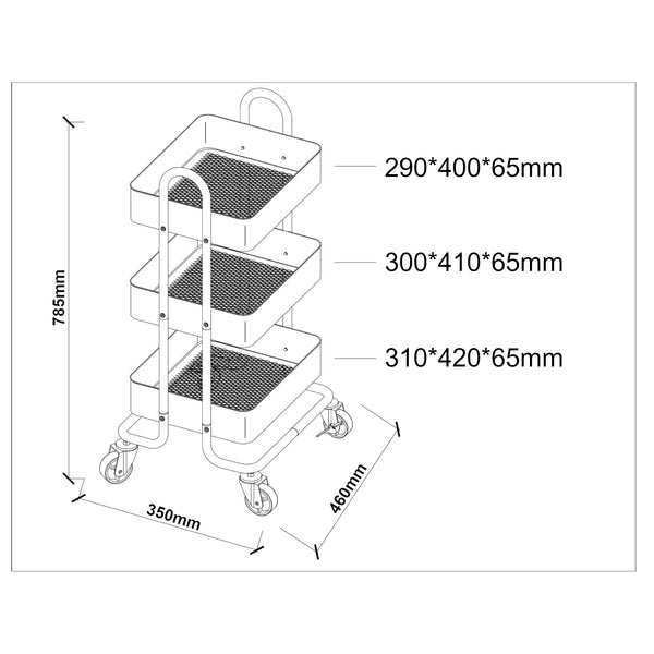 Chariot de service Pyhäntä à 3 paniers acier 79 x 46 x 35 cm [en.casa]