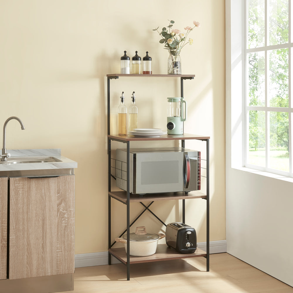 Étagère Billund avec 4 niveaux 133 x 60 x 42 cm Noir / Aspect noyer [en.casa] - premiumXL