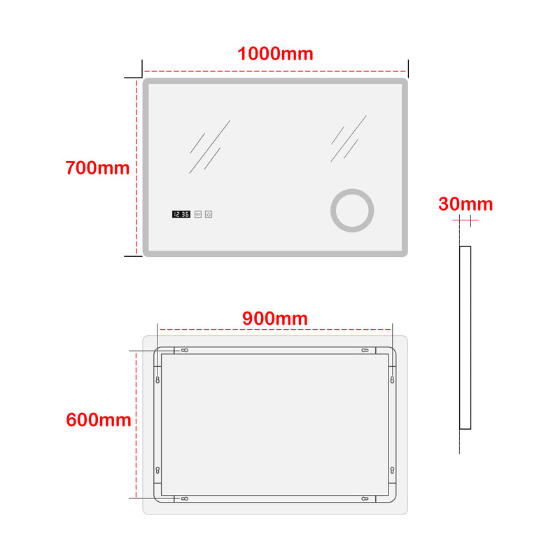 Croquis coté Miroir LED Racale pour salle de bain blanc pro.tec