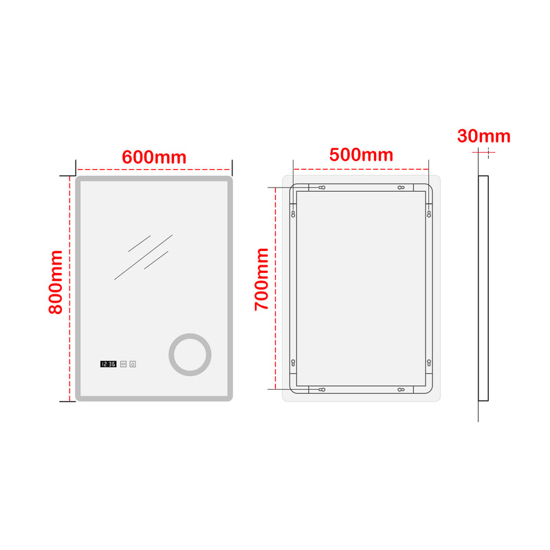 Croquis coté Miroir LED Racale pour salle de bain blanc pro.tec