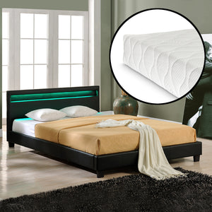 Corium Lit capitonné à LED Corium (Paris) avec matelas (140 | 160 | 180 | 200 x200cm)(7 Couleurs)(mousse froide) - avec cuir synthétique / housse  cuir synthétique / éclairage RVB / avec sommier à lattes /