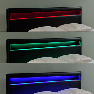 Corium Lit capitonné à LED Corium (Paris) avec matelas (140 | 160 | 180 | 200 x200cm)(7 Couleurs)(mousse froide) - avec cuir synthétique / housse  cuir synthétique / éclairage RVB / avec sommier à lattes /