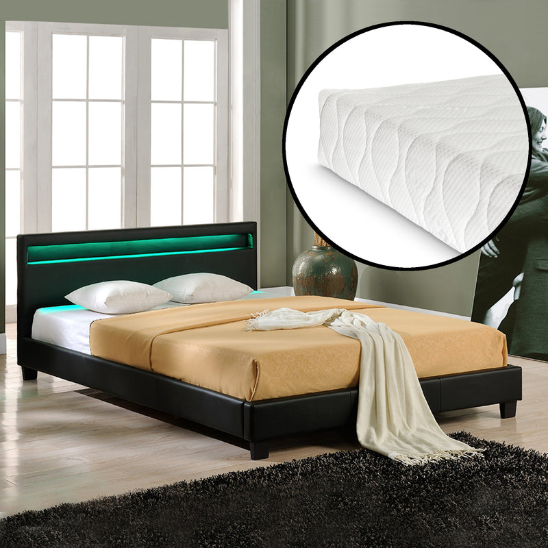 Croquis coté Corium Lit capitonné à LED Corium (Paris) avec matelas (140 | 160 | 180 | 200 x200cm)(7 Couleurs)(mousse froide) - avec cuir synthétique / housse  cuir synthétique / éclairage RVB / avec sommier à lattes /