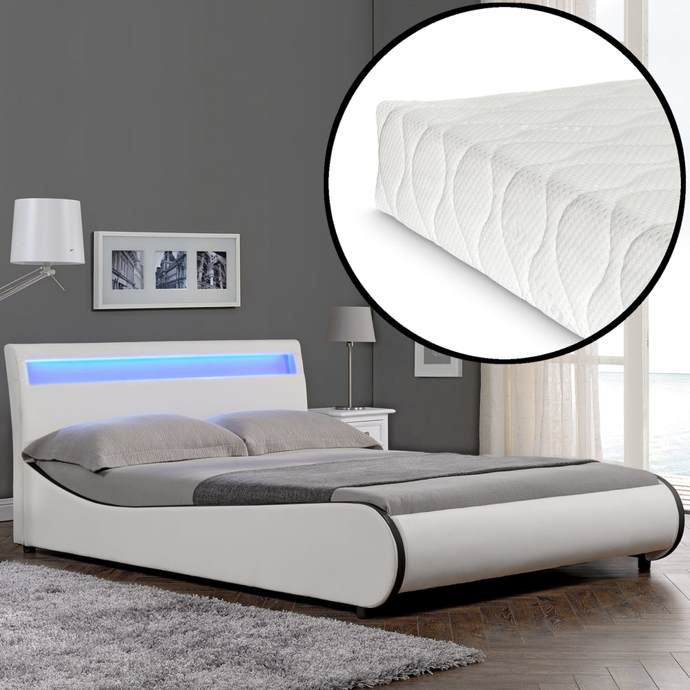 CORIUM lit en simili cuir LED Valencia avec matelas (140/180x200) en 7 couleurs - premiumXL