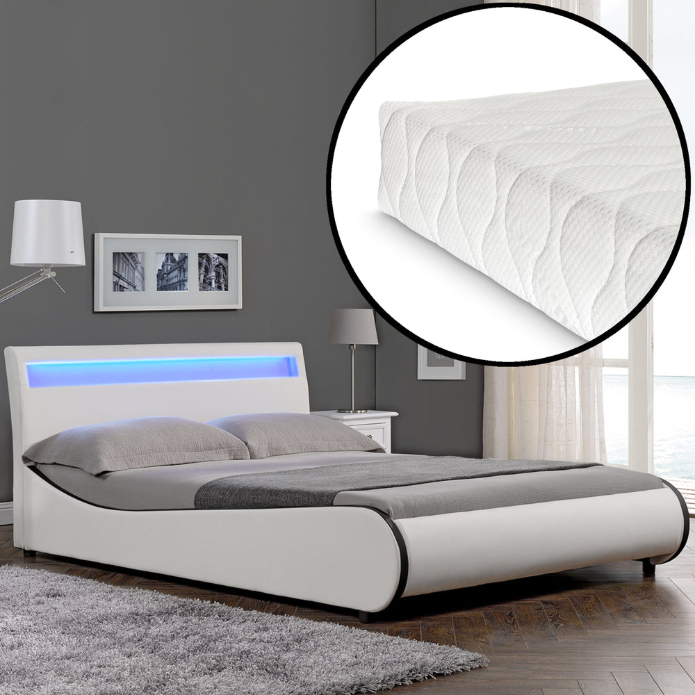 CORIUM lit en simili cuir LED Valencia avec matelas (140/180x200) en 7 couleurs - premiumXL