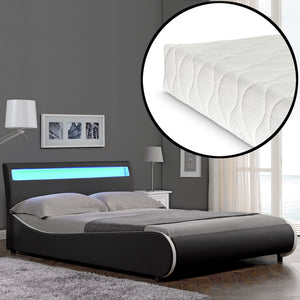 Bed Valencia met LED-verlichting incl. matras en lattenbodem - verschillende maten en kleuren