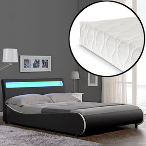Bed Valencia met LED-verlichting incl. matras en lattenbodem - verschillende maten en kleuren