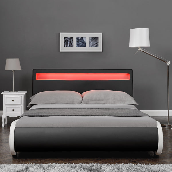 Bed Valencia met LED-verlichting incl. matras en lattenbodem - verschillende maten en kleuren