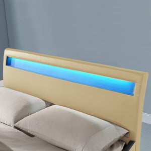 CoriumLit capitonné à LED de Corium 'Valencia' avec matelas (140 / 180 x200cm)(7 Couleurs)(mousse froide) -  avec cuir synthétique / housse en cuir synthétique / éclairage RVB / avec sommier à lattes /