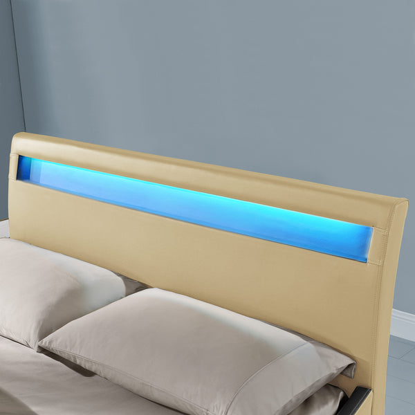 CoriumLit capitonné à LED de Corium 'Valencia' avec matelas (140 / 180 x200cm)(7 Couleurs)(mousse froide) -  avec cuir synthétique / housse en cuir synthétique / éclairage RVB / avec sommier à lattes /
