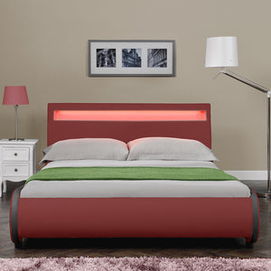 CoriumLit capitonné à LED de Corium 'Valencia' avec matelas (140 / 180 x200cm)(7 Couleurs)(mousse froide) -  avec cuir synthétique / housse en cuir synthétique / éclairage RVB / avec sommier à lattes /