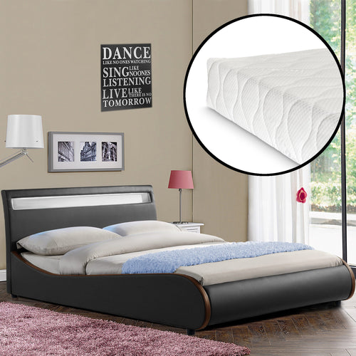 CoriumLit capitonné à LED de Corium 'Valencia' avec matelas (140 / 180 x200cm)(7 Couleurs)(mousse froide) -  avec cuir synthétique / housse en cuir synthétique / éclairage RVB / avec sommier à lattes /