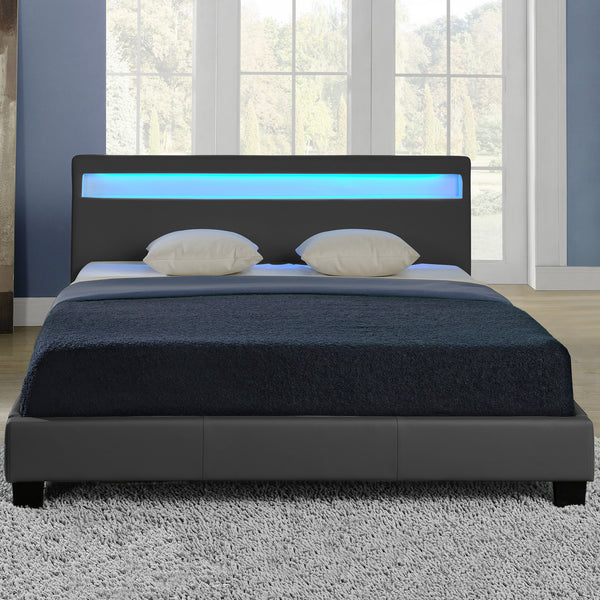 Corium Lit capitonné à LED Corium (Paris) avec matelas (140 | 160 | 180 | 200 x200cm)(7 Couleurs)(mousse froide) - avec cuir synthétique / housse  cuir synthétique / éclairage RVB / avec sommier à lattes /