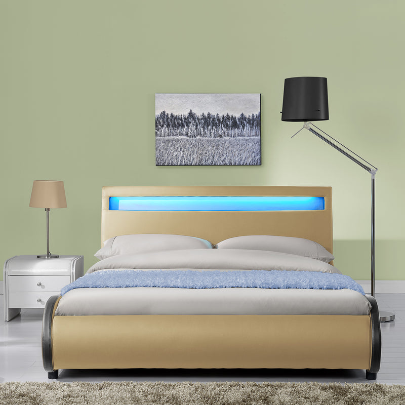 Croquis coté CoriumLit capitonné à LED de Corium 'Valencia' avec matelas (140 / 180 x200cm)(7 Couleurs)(mousse froide) -  avec cuir synthétique / housse en cuir synthétique / éclairage RVB / avec sommier à lattes /