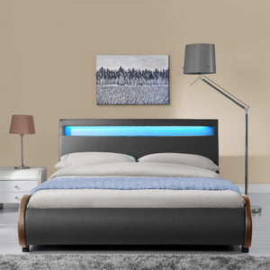 CoriumLit capitonné à LED de Corium 'Valencia' avec matelas (140 / 180 x200cm)(7 Couleurs)(mousse froide) -  avec cuir synthétique / housse en cuir synthétique / éclairage RVB / avec sommier à lattes /