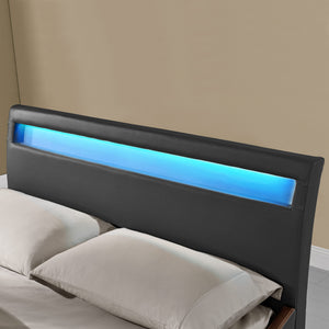 CoriumLit capitonné à LED de Corium 'Valencia' avec matelas (140 / 180 x200cm)(7 Couleurs)(mousse froide) -  avec cuir synthétique / housse en cuir synthétique / éclairage RVB / avec sommier à lattes /