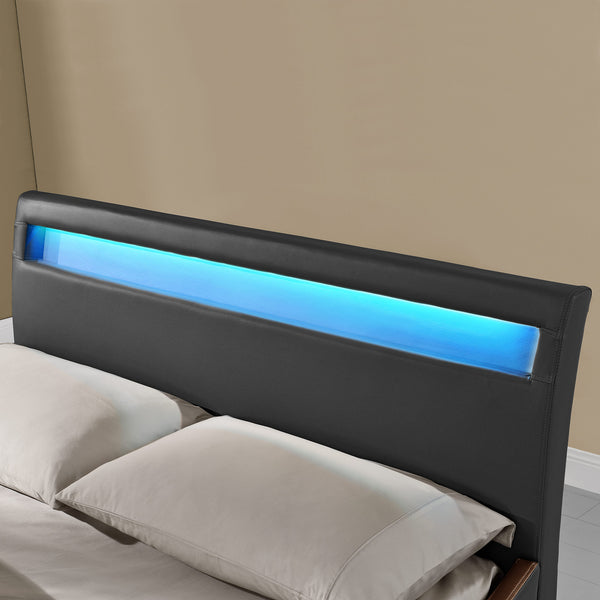CoriumLit capitonné à LED de Corium 'Valencia' avec matelas (140 / 180 x200cm)(7 Couleurs)(mousse froide) -  avec cuir synthétique / housse en cuir synthétique / éclairage RVB / avec sommier à lattes /