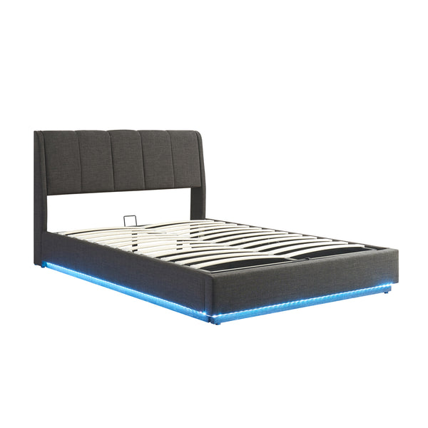 Tweepersoonsbed Tröstiar led bed met opbergruimte linnen [en.casa]