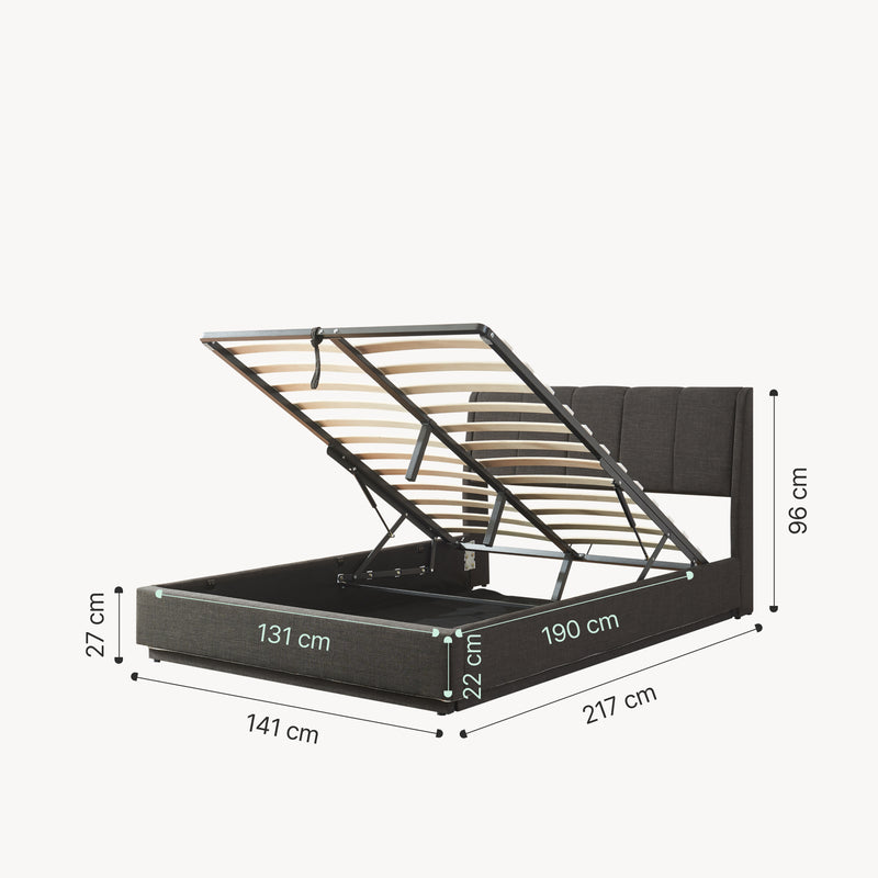 Maatschets Tweepersoonsbed Tröstiar led bed met opbergruimte linnen [en.casa]