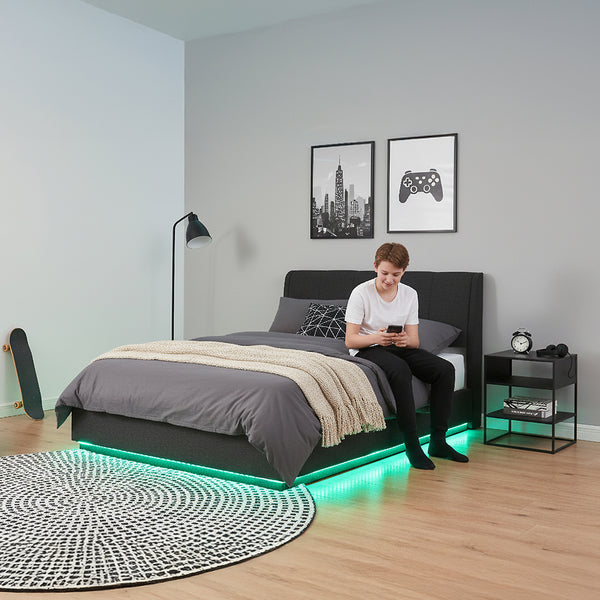 Tweepersoonsbed Tröstiar led bed met opbergruimte linnen [en.casa]