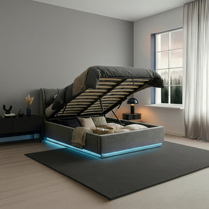 Tweepersoonsbed Tröstiar led bed met opbergruimte linnen [en.casa]