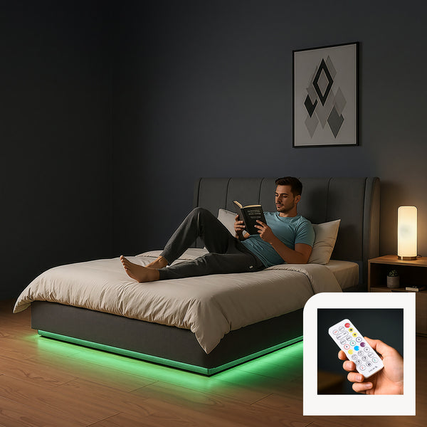 Tweepersoonsbed Tröstiar led bed met opbergruimte linnen [en.casa]