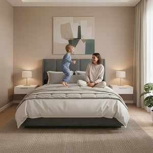 Tweepersoonsbed Tröstiar led bed met opbergruimte linnen [en.casa]