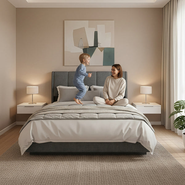 Tweepersoonsbed Tröstiar led bed met opbergruimte linnen [en.casa]