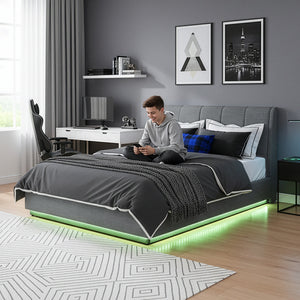 Tweepersoonsbed Tröstiar led bed met opbergruimte linnen [en.casa]