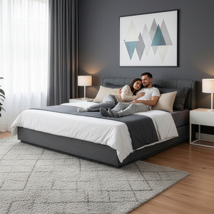 Tweepersoonsbed Tröstiar led bed met opbergruimte linnen [en.casa]