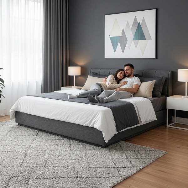 Tweepersoonsbed Tröstiar led bed met opbergruimte linnen [en.casa]