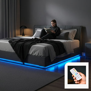Tweepersoonsbed Tröstiar led bed met opbergruimte linnen [en.casa]
