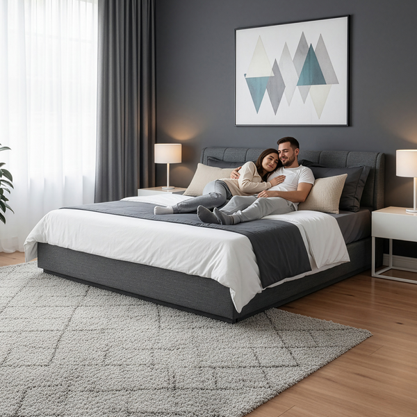 Tweepersoonsbed Tröstiar led bed met opbergruimte linnen [en.casa]