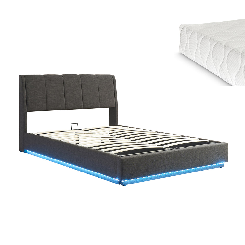 Tweepersoonsbed Tröstiar met matras en LED [en.casa]