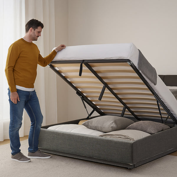 Tweepersoonsbed Tröstiar met matras en LED [en.casa]