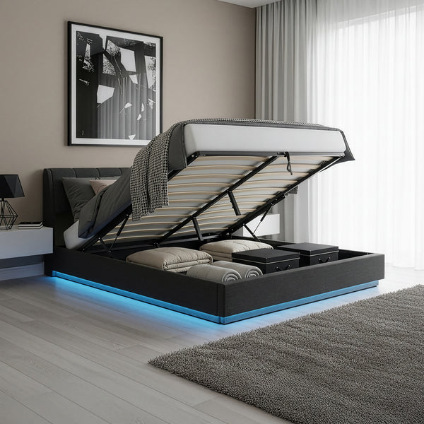 Tweepersoonsbed Tröstiar met matras en LED [en.casa]