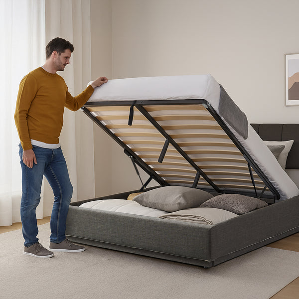 Tweepersoonsbed Tröstiar met matras en LED [en.casa]