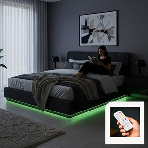 Tweepersoonsbed Tröstiar met matras en LED [en.casa]