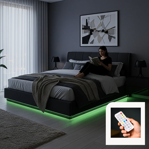Tweepersoonsbed Tröstiar met matras en LED [en.casa]