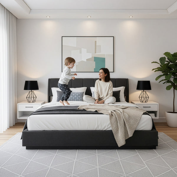 Tweepersoonsbed Tröstiar met matras en LED [en.casa]