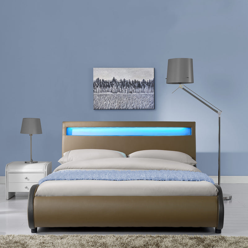 Croquis coté CoriumLit capitonné à LED de Corium 'Valencia' avec matelas (140 / 180 x200cm)(7 Couleurs)(mousse froide) -  avec cuir synthétique / housse en cuir synthétique / éclairage RVB / avec sommier à lattes /
